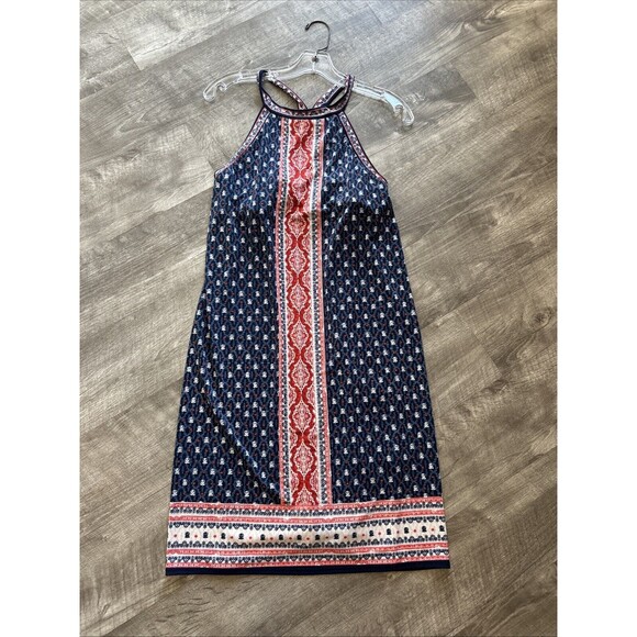 Max Studio Shift dress Women L Red blue Racerback sleeveless Stretchy Shelf Bra - Picture 5 of 8